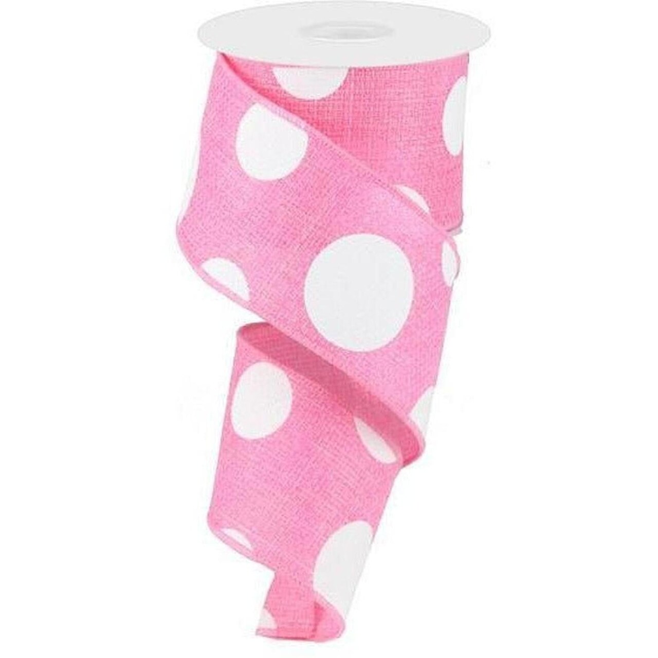 2.5" Faux Burlap Giant Polka Dot Ribbon: Light Pink & White (10 Yards)